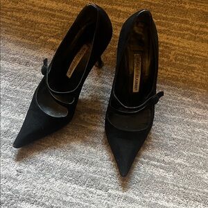 Manolo Blahnik Black Suede Mary Jane Pumps